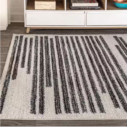 8 ft. x 10 ft. Khalil Modern Berber Stripe Cream/Black Area Rug