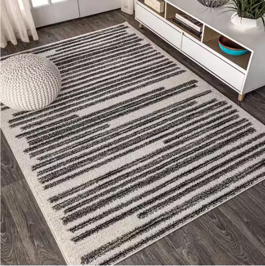 8 ft. x 10 ft. Khalil Modern Berber Stripe Cream/Black Area Rug