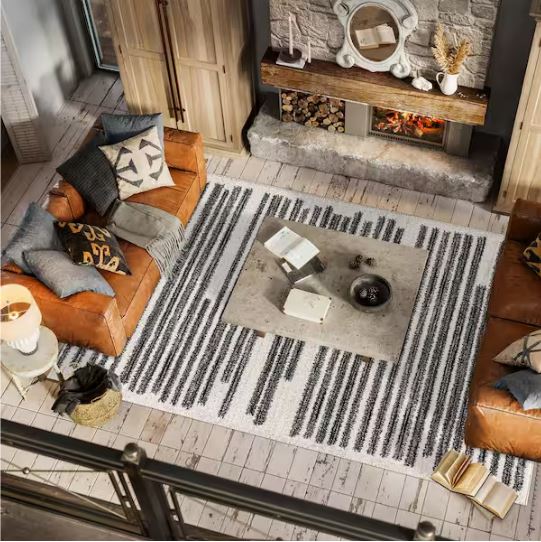 8 ft. x 10 ft. Khalil Modern Berber Stripe Cream/Black Area Rug