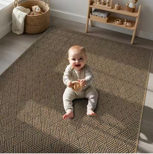 6 ft. x 9 ft. Haven Natural Basketweave Washable Easy Jute Modern Indoor Outdoor Area Rug