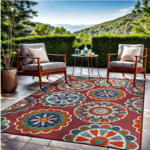 8 ft. x 10 ft. Mandala Red Washable Bohemian Medallion Indoor Outdoor Area Rug