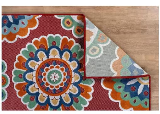 8 ft. x 10 ft. Mandala Red Washable Bohemian Medallion Indoor Outdoor Area Rug