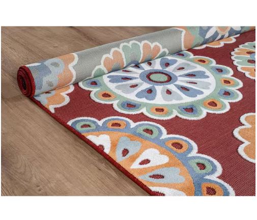 8 ft. x 10 ft. Mandala Red Washable Bohemian Medallion Indoor Outdoor Area Rug
