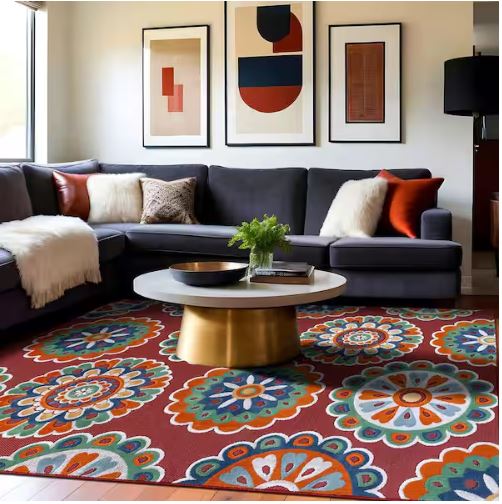 8 ft. x 10 ft. Mandala Red Washable Bohemian Medallion Indoor Outdoor Area Rug