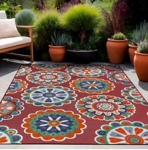 8 ft. x 10 ft. Mandala Red Washable Bohemian Medallion Indoor Outdoor Area Rug