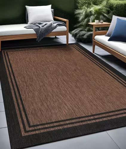 8 X 10 Gold Black Aloha Washable Bordered Indoor Outdoor Area Rug