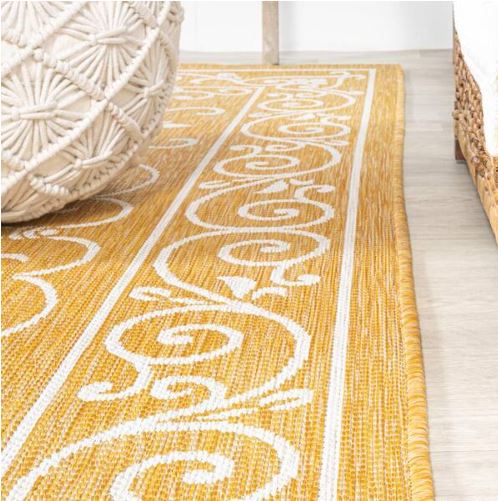 8 ft. x 10 ft. Charleston Vintage Filigree Textured Weave Yellow/Cream Indoor/Outdoor Area Rug
