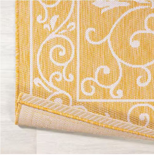 8 ft. x 10 ft. Charleston Vintage Filigree Textured Weave Yellow/Cream Indoor/Outdoor Area Rug