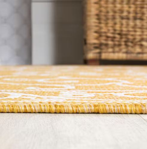 8 ft. x 10 ft. Charleston Vintage Filigree Textured Weave Yellow/Cream Indoor/Outdoor Area Rug