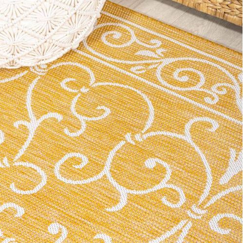 8 ft. x 10 ft. Charleston Vintage Filigree Textured Weave Yellow/Cream Indoor/Outdoor Area Rug