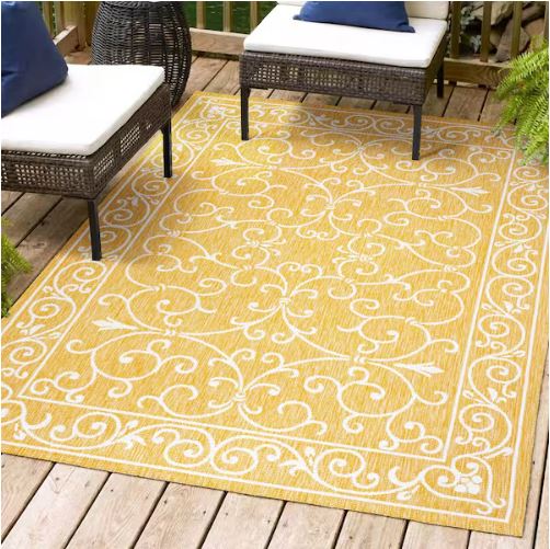 8 ft. x 10 ft. Charleston Vintage Filigree Textured Weave Yellow/Cream Indoor/Outdoor Area Rug