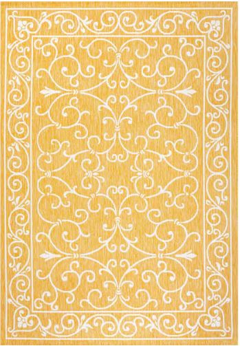8 ft. x 10 ft. Charleston Vintage Filigree Textured Weave Yellow/Cream Indoor/Outdoor Area Rug