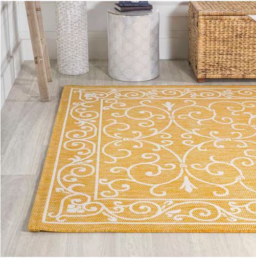 8 ft. x 10 ft. Charleston Vintage Filigree Textured Weave Yellow/Cream Indoor/Outdoor Area Rug