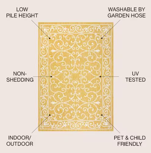 8 ft. x 10 ft. Charleston Vintage Filigree Textured Weave Yellow/Cream Indoor/Outdoor Area Rug