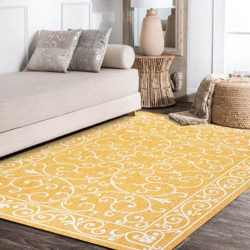 8 ft. x 10 ft. Charleston Vintage Filigree Textured Weave Yellow/Cream Indoor/Outdoor Area Rug