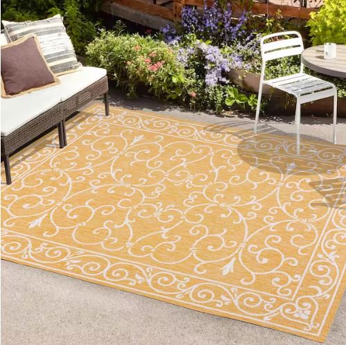 8 ft. x 10 ft. Charleston Vintage Filigree Textured Weave Yellow/Cream Indoor/Outdoor Area Rug
