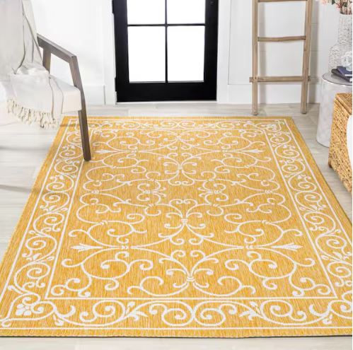 8 ft. x 10 ft. Charleston Vintage Filigree Textured Weave Yellow/Cream Indoor/Outdoor Area Rug