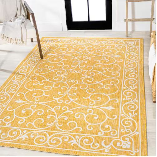 8 ft. x 10 ft. Charleston Vintage Filigree Textured Weave Yellow/Cream Indoor/Outdoor Area Rug