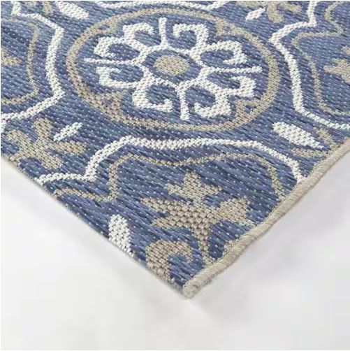 Blue 8 ft. x 10 ft. Neutral Tiles Indoor/Outdoor Area Rug