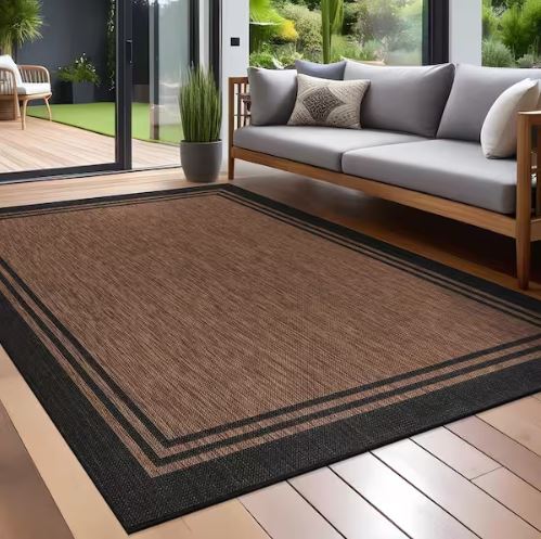 8 X 10 Gold Black Aloha Washable Bordered Indoor Outdoor Area Rug