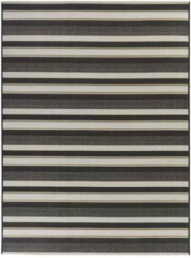 Black 8 x 10 Striped Indoor/Outdoor Area Rug