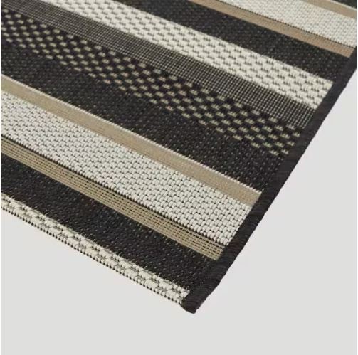 Black 8 x 10 Striped Indoor/Outdoor Area Rug