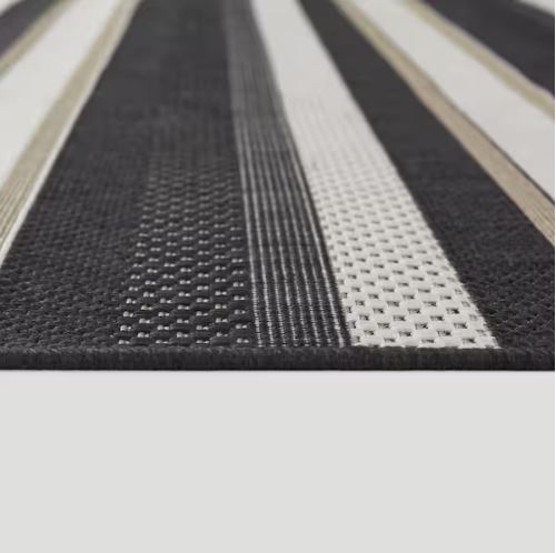 Black 8 x 10 Striped Indoor/Outdoor Area Rug