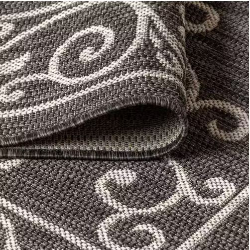 7 ft. 9 in. x 10 ft. Charleston Vintage Filigree Black/Gray Textured Weave Indoor/Outdoor Area Rug