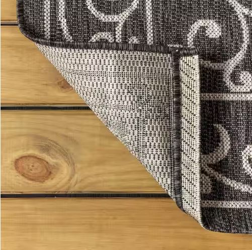 7 ft. 9 in. x 10 ft. Charleston Vintage Filigree Black/Gray Textured Weave Indoor/Outdoor Area Rug