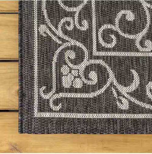 7 ft. 9 in. x 10 ft. Charleston Vintage Filigree Black/Gray Textured Weave Indoor/Outdoor Area Rug