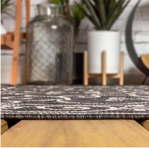 7 ft. 9 in. x 10 ft. Charleston Vintage Filigree Black/Gray Textured Weave Indoor/Outdoor Area Rug