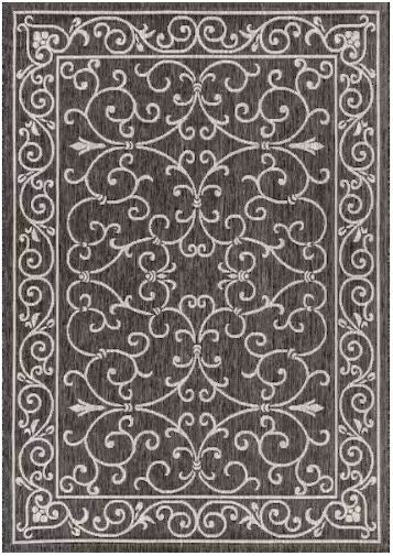 7 ft. 9 in. x 10 ft. Charleston Vintage Filigree Black/Gray Textured Weave Indoor/Outdoor Area Rug