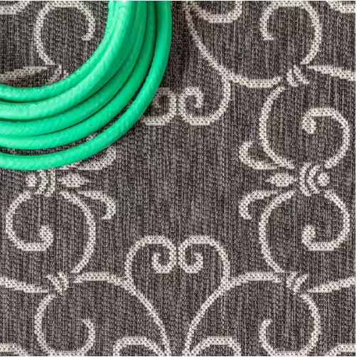 7 ft. 9 in. x 10 ft. Charleston Vintage Filigree Black/Gray Textured Weave Indoor/Outdoor Area Rug