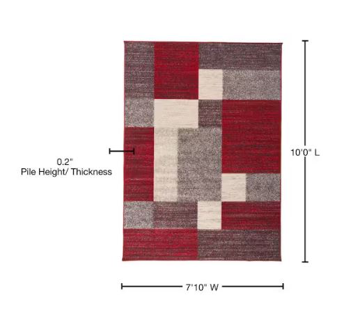 7 ft. 10 in. x 10 ft.  Geometric Boxes Design Non-Slip (Non-Skid) Red Indoor Area Rug
