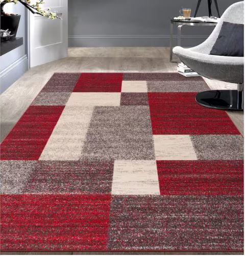 7 ft. 10 in. x 10 ft.  Geometric Boxes Design Non-Slip (Non-Skid) Red Indoor Area Rug