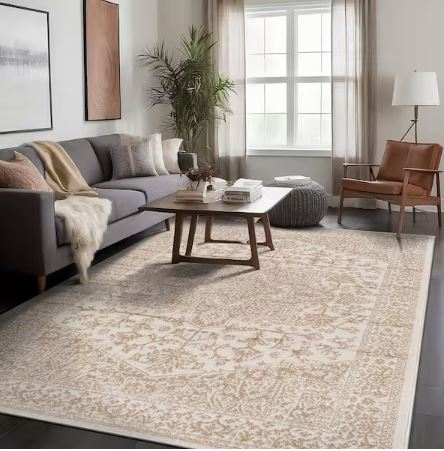 6 ft. x 9 ft.Athena Beige Oriental Border Indoor Outdoor Patio Area Rug