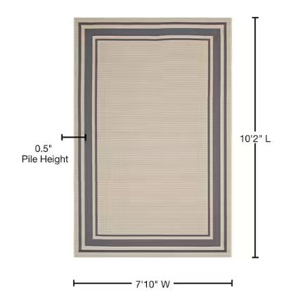 8 ft. x 10 ft. Rim Solid Border Borderline Indoor and Outdoor Area Rug in Gray and Beige