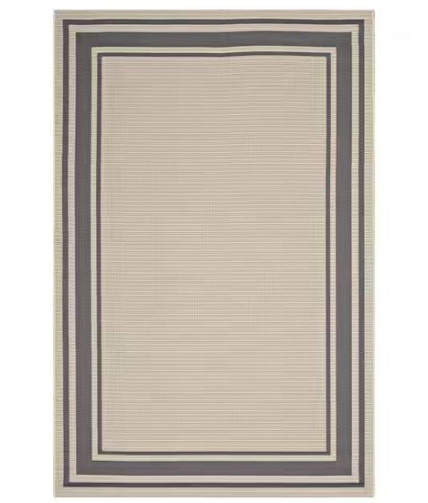 Rim Solid Border Borderline 8 ft. x 10 ft. Indoor and Outdoor Area Rug in Gray and Beige