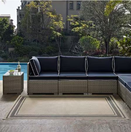 8 ft. x 10 ft. Rim Solid Border Borderline Indoor and Outdoor Area Rug in Gray and Beige