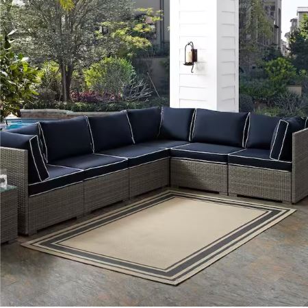 8 ft. x 10 ft. Rim Solid Border Borderline Indoor and Outdoor Area Rug in Gray and Beige