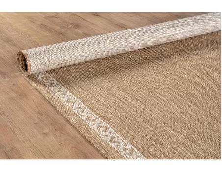 8 ft. x 10 ft. Frame Natural Geometric Bordered Washable Indoor Outdoor Area Rug