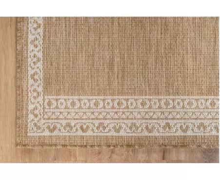 8 ft. x 10 ft. Frame Natural Geometric Bordered Washable Indoor Outdoor Area Rug