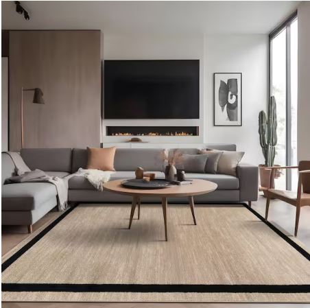 8 ft. x 10 ft. Aura Beige Washable Modern Bordered Indoor Area Rug