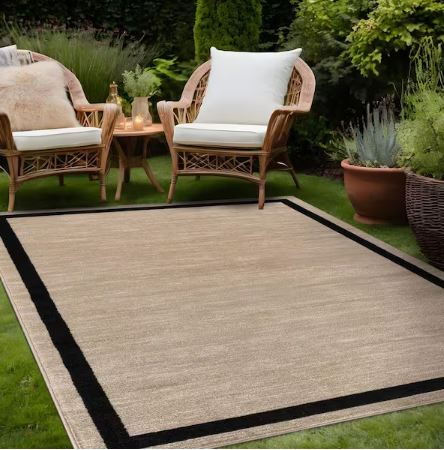 8 ft. x 10 ft. Aura Beige Washable Modern Bordered Indoor Area Rug
