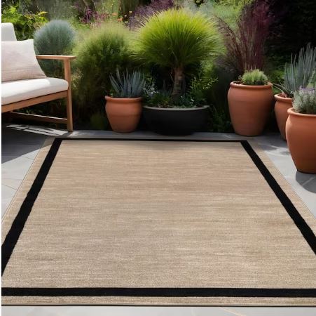 8 ft. x 10 ft. Aura Beige Washable Modern Bordered Indoor Area Rug