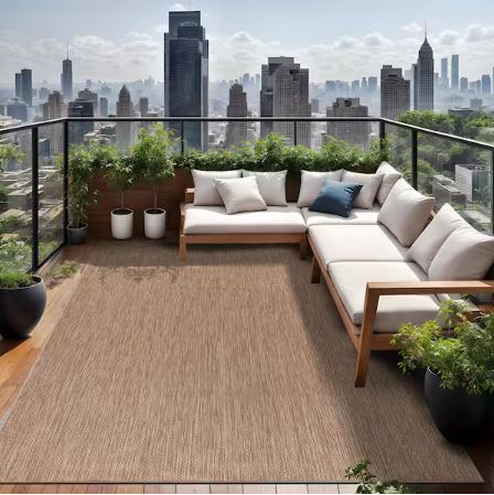 6 X 9 Jute Aloha Washable Solid Indoor Outdoor Area Rug