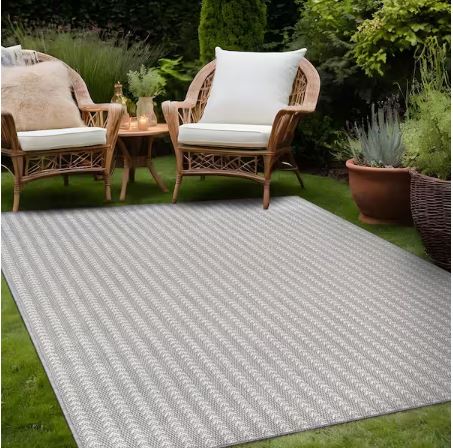 6 ft. x 9 ft. Arrow Gray Chevron Striped Washable Indoor Outdoor Area Rug