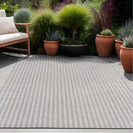 6 ft. x 9 ft. Arrow Gray Chevron Striped Washable Indoor Outdoor Area Rug