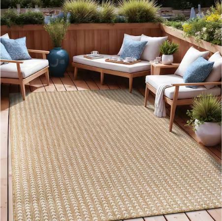 6 ft. x 9 ft. Arrow Natural Chevron Striped Washable Indoor Outdoor Area Rug
