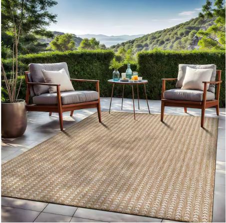 6 ft. x 9 ft. Arrow Natural Chevron Striped Washable Indoor Outdoor Area Rug